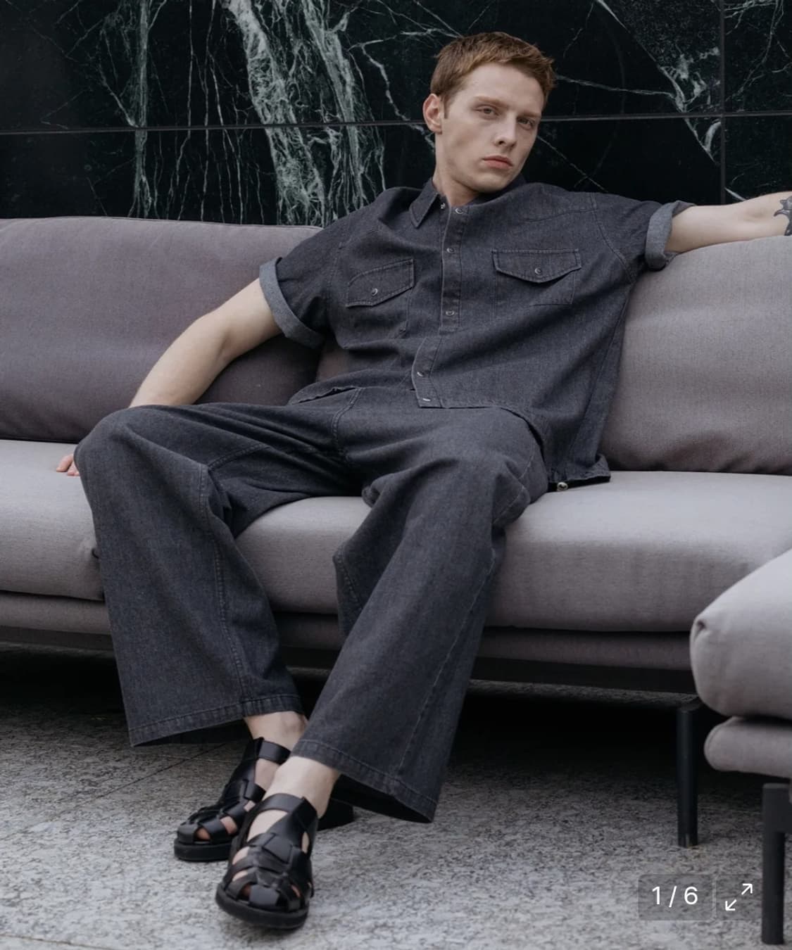 데꼬로소 쿨 플로우 데님 반팔 셔츠 팬츠 셋업 새상품 상품이미지1