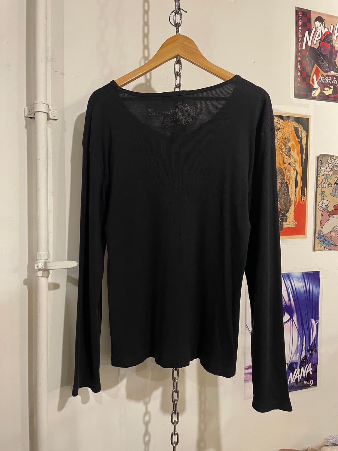 실버 글리터 프린팅 블랙 골지 롱슬리브 y2k 펑크 상품이미지3