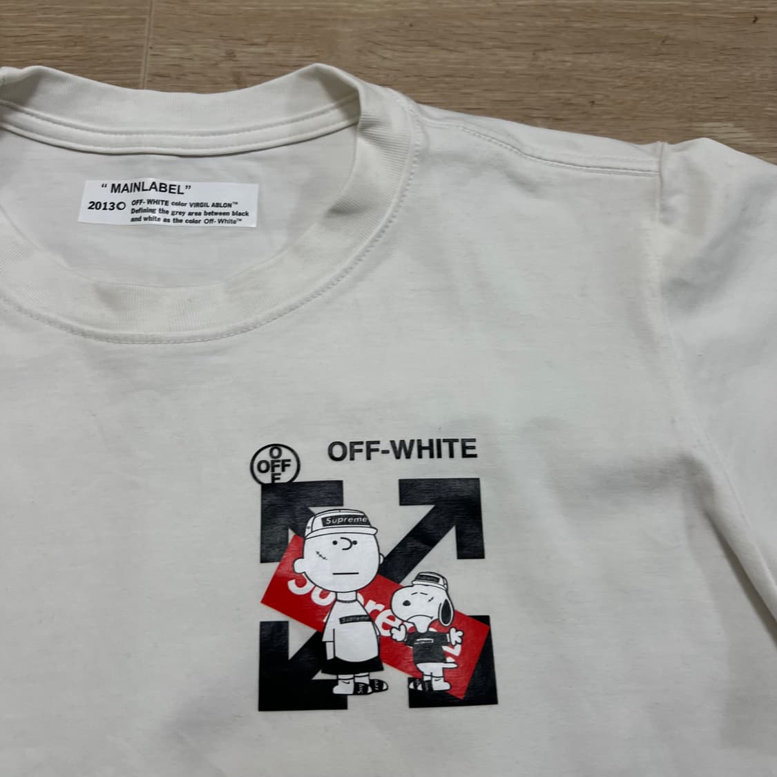 오프화이트 X 슈프림 피너츠 콜라보 반팔 티셔츠 [화이트] S/90 상품이미지4