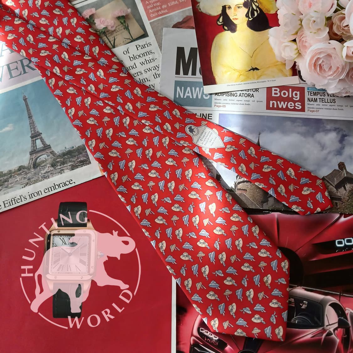 헌팅월드 실크 레드 익스플로러 햇 넥타이 9.6cm A+등급 A18857 상품이미지1