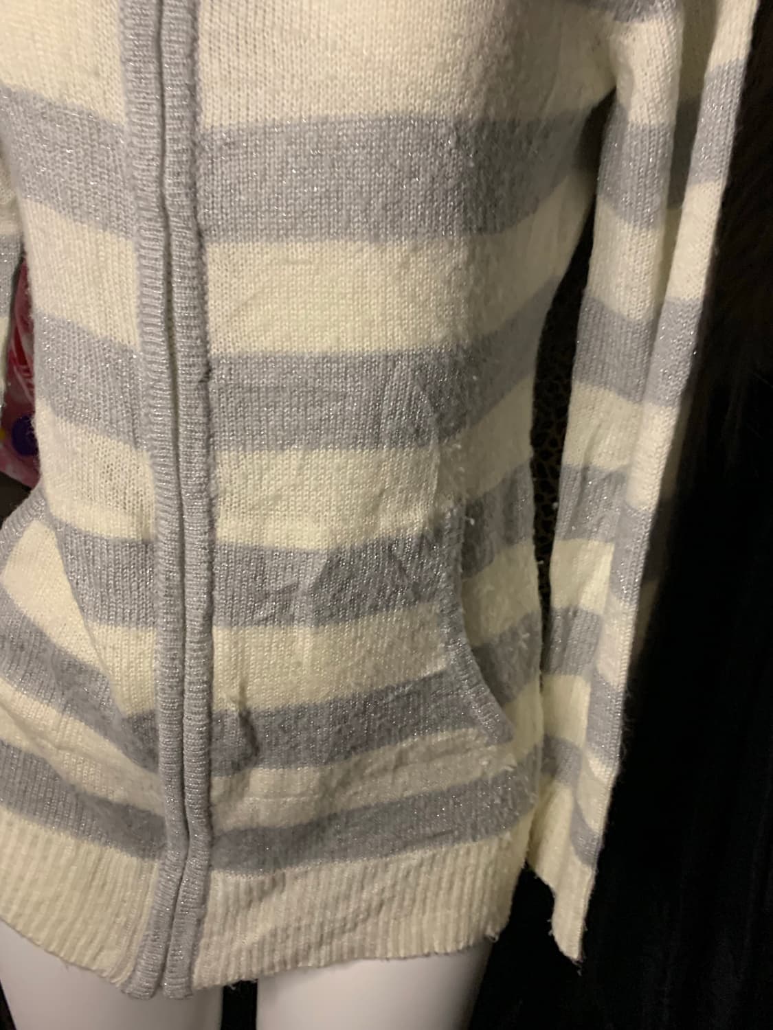 y2k 그레이 단가라 모리 니트 후드집업 상품이미지2