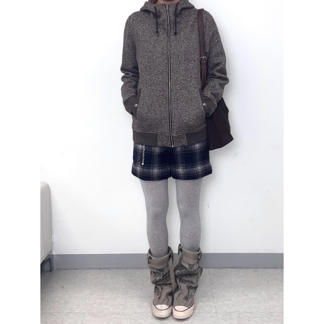 빈티지 브라운 하이넥 기모 후드 집업 상품이미지2