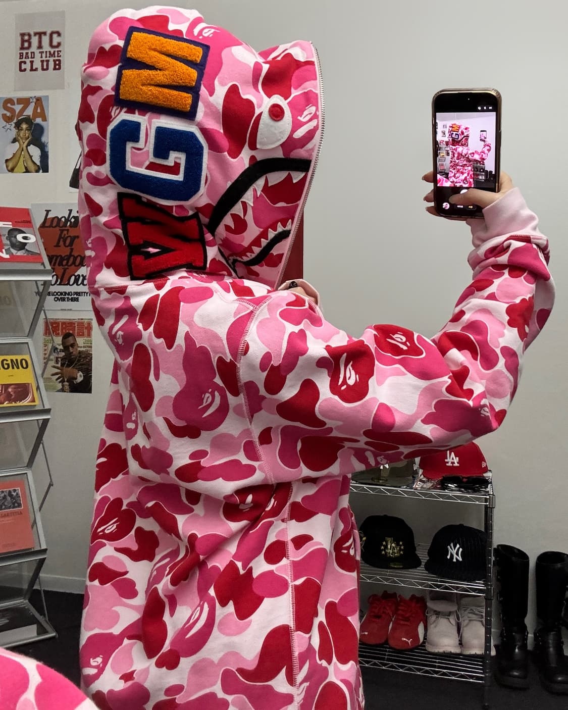 베이프 ABC 핑크 카모 샤크 하프집업 후디 상품이미지3