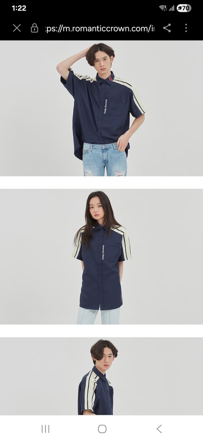 택붙은 미사용 로맨틱크라운 반팔 셔츠 남방 남녀공용 상품이미지2