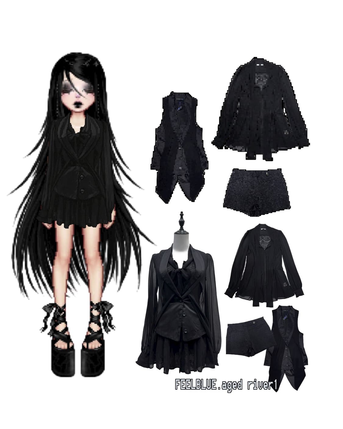 Goth vest lipservice blouse pants 3pcs 상품이미지10