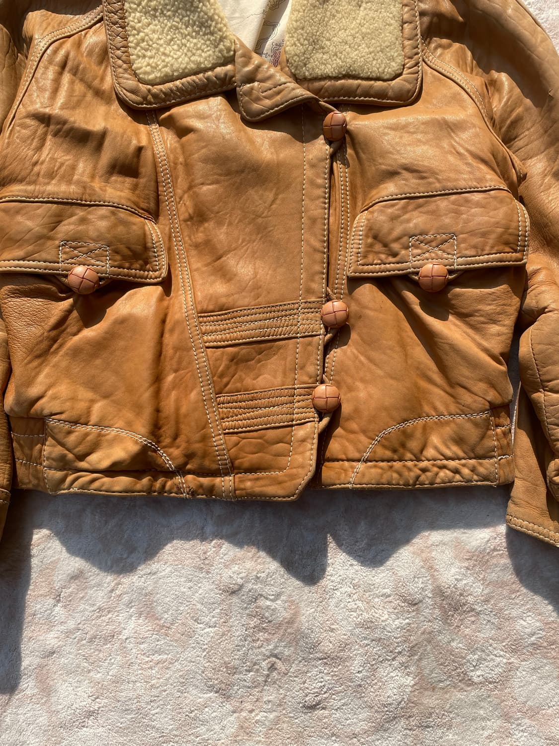 Vintage Shearling Collar Leather Jacket  상품이미지3