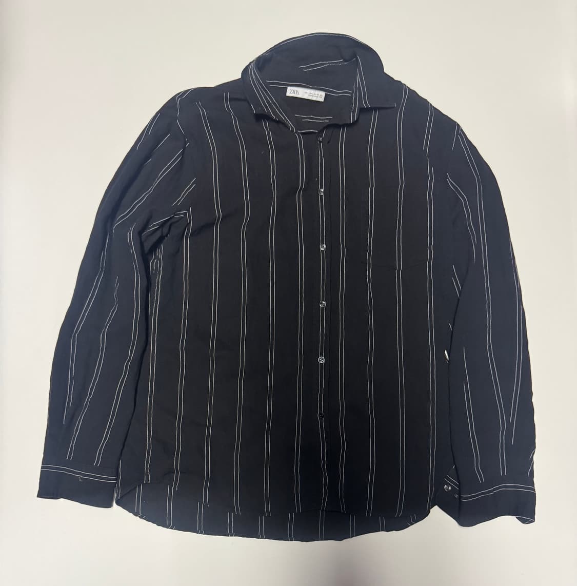 자라 ZARA 비스코스 스트라이프 빈티지 긴팔 셔츠 L ~ XL 블랙 상품이미지1