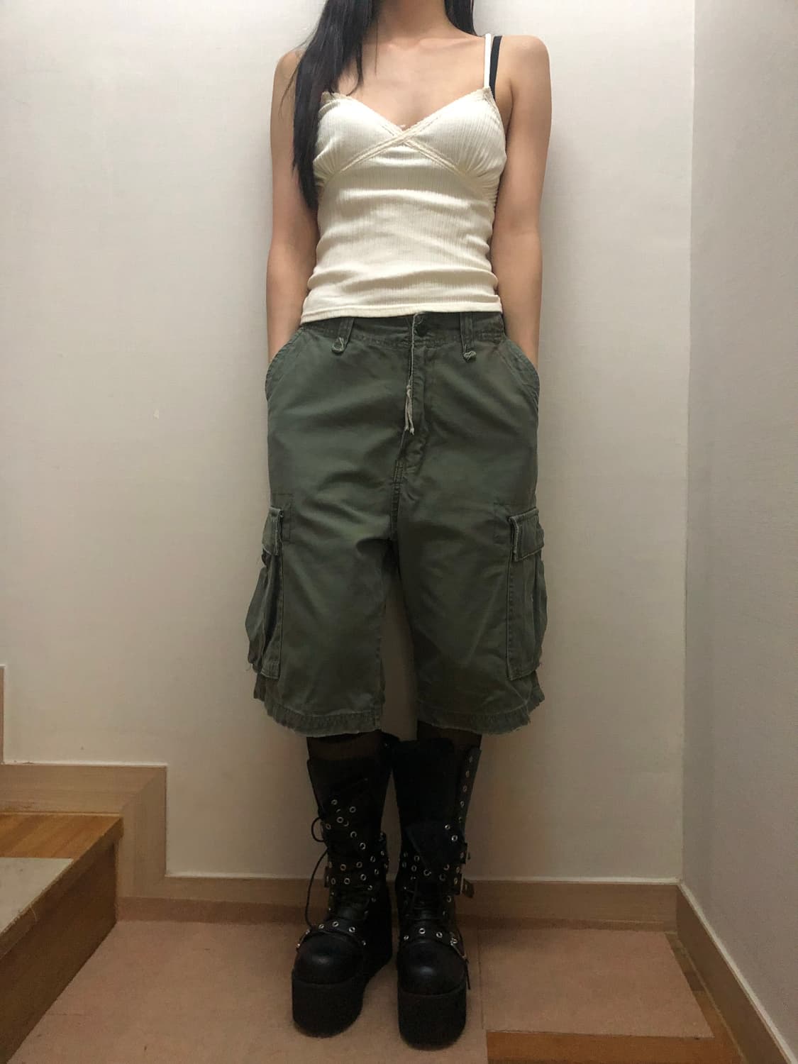 빈티지 카키 카고 버뮤다 팬츠 상품이미지5
