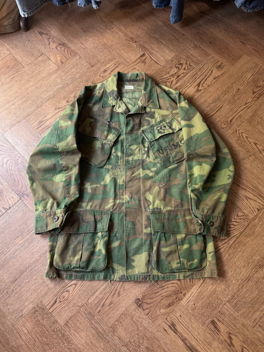 [S]60's 오리지널 USMC 미 해병대 카모 정글 퍼티그 자켓 상품이미지1