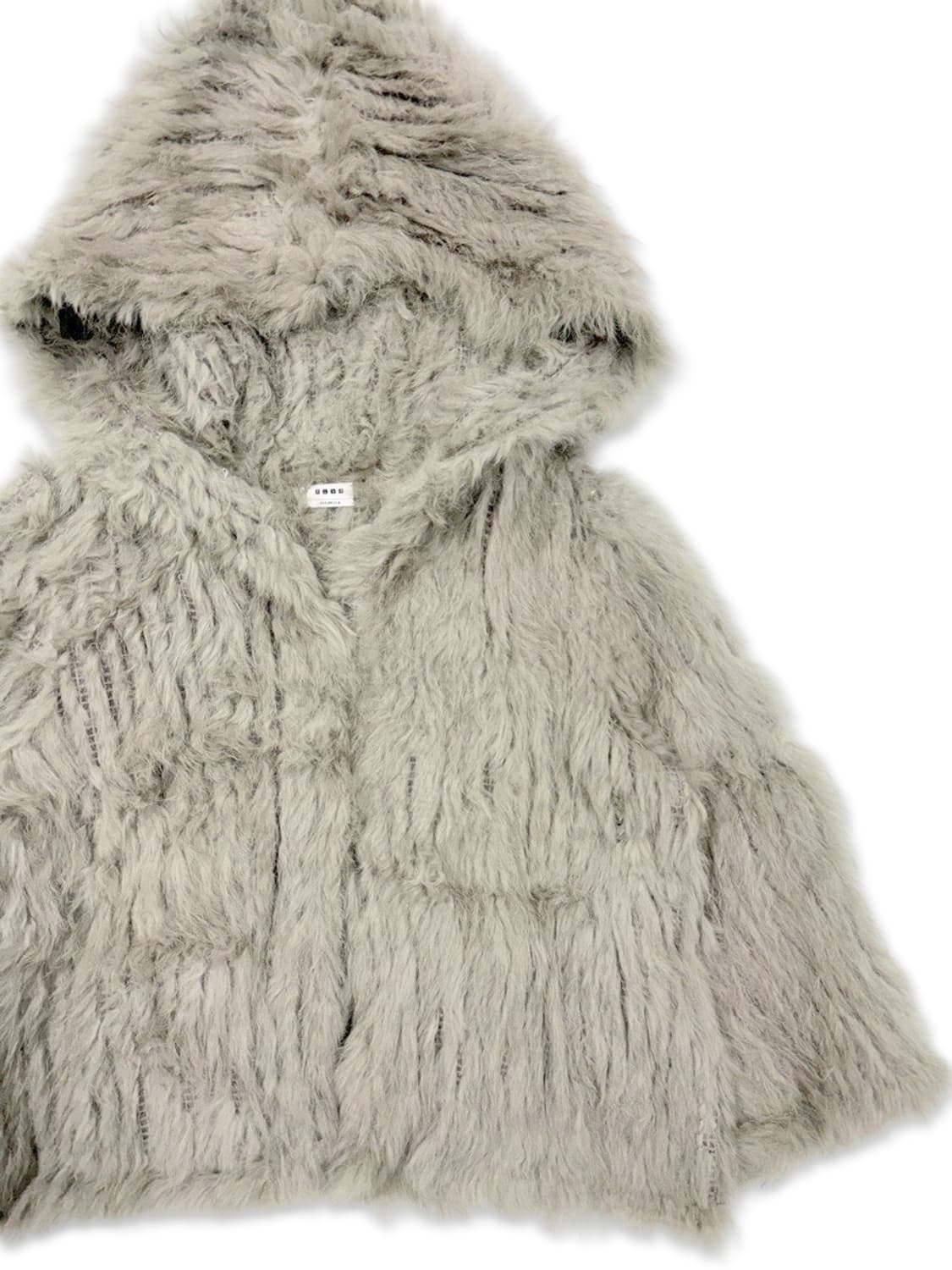 빈티지 베이지 퍼 니트 후드 가디건 상품이미지3