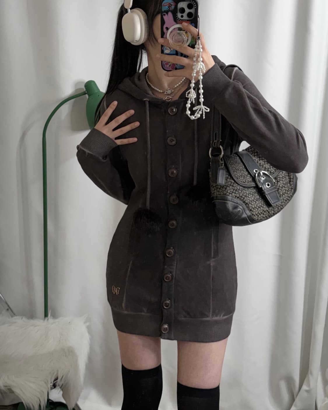 브라운 피그먼트 후드 가디건 원피스 상품이미지1