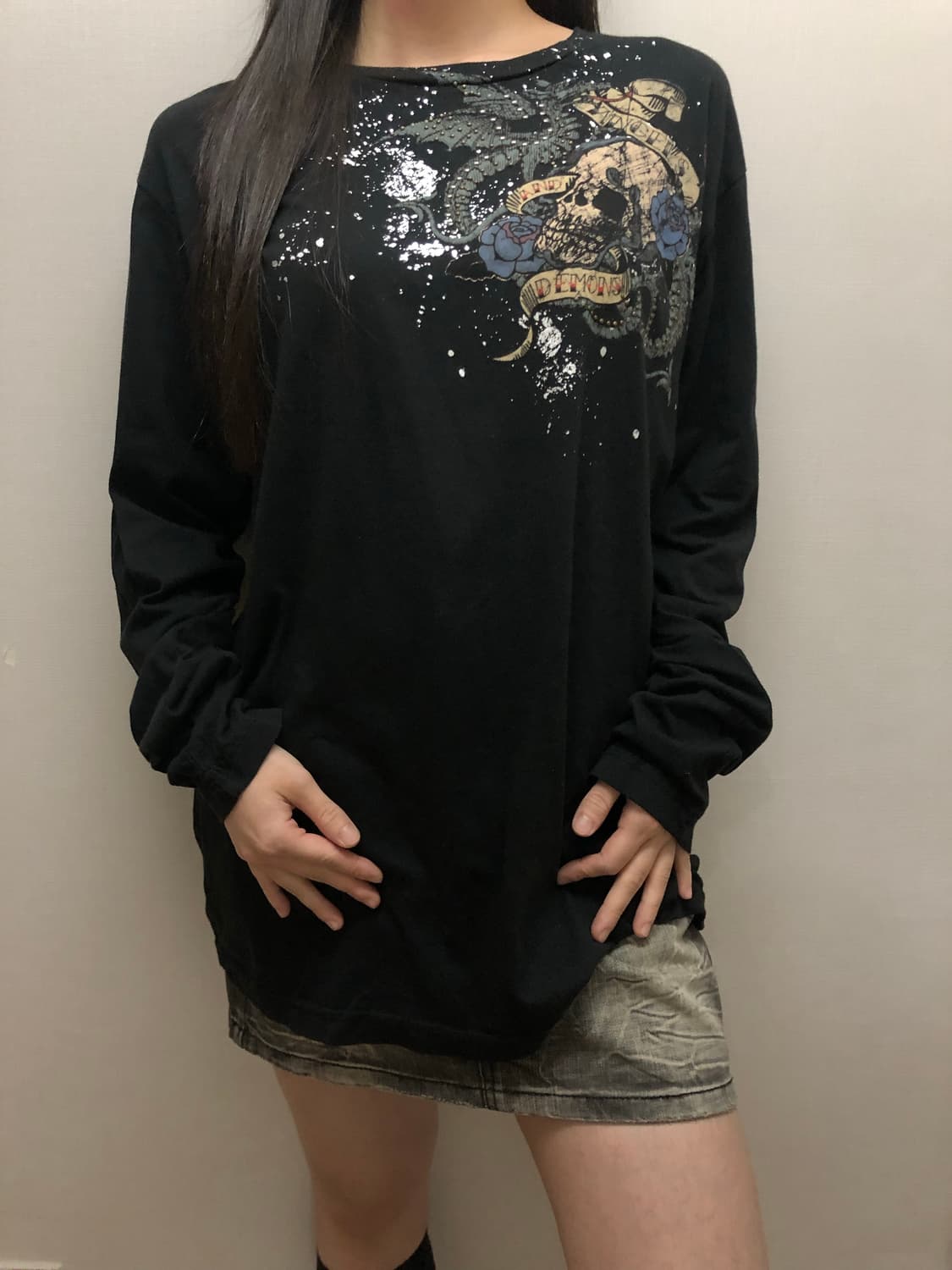 빈티지 블랙 펑크 프린팅 롱 슬리브 상품이미지5