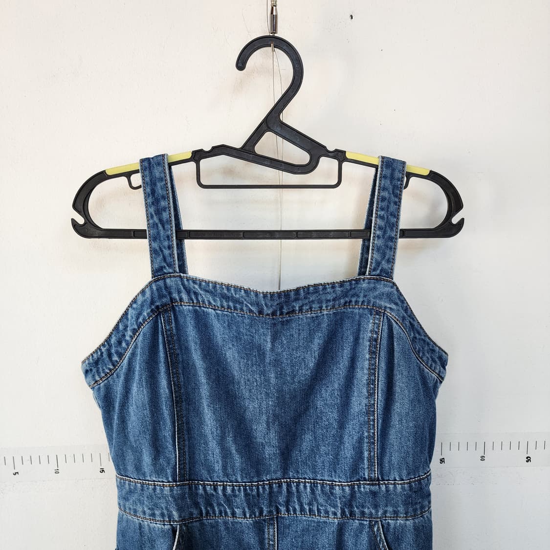 플라스틱아일랜드 청 데님 롱 원피스 멜빵 스커트 상품이미지2