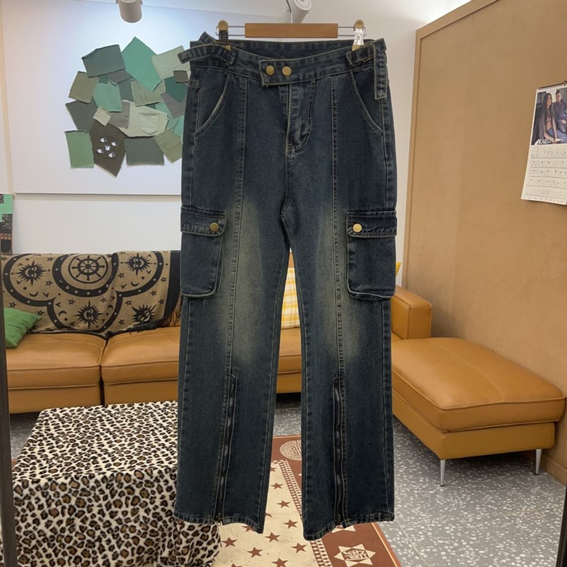 빈티지 Y2K 올드스쿨 빈티지 워싱 버튼 카고 데님팬츠 M C09361 상품이미지3