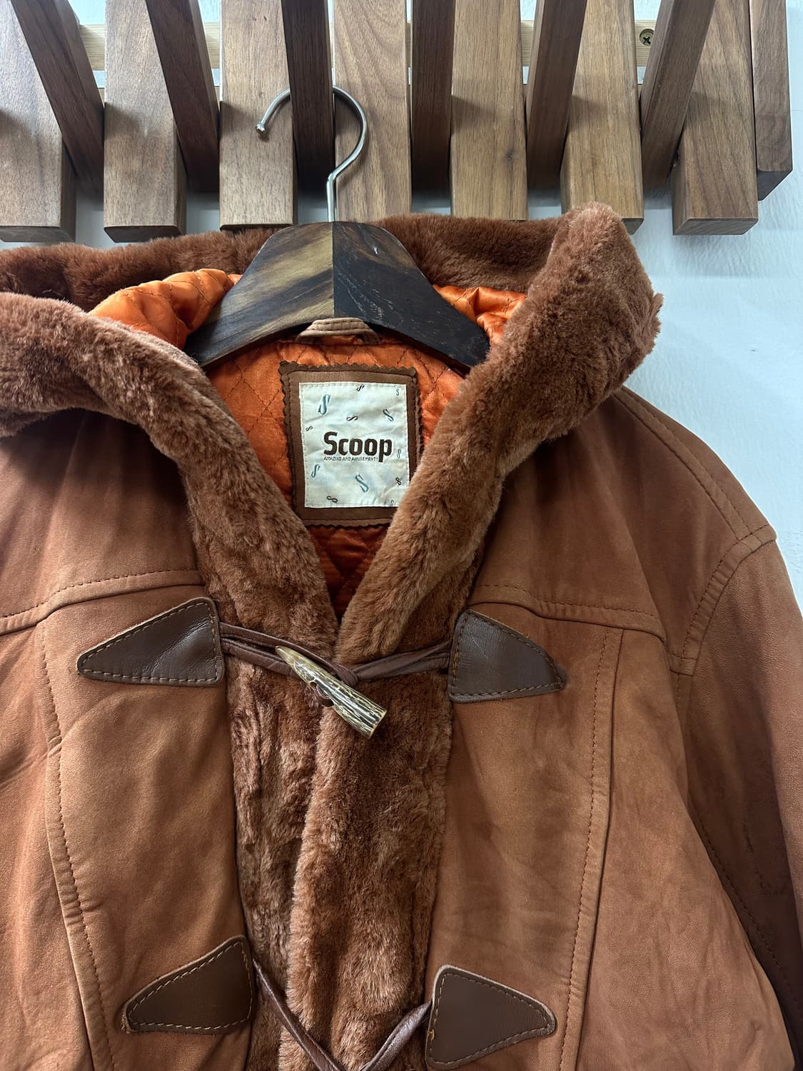 일본빈티지 Scoop 브라운 더플 토글 버튼 후드 무스탕 코트 상품이미지4