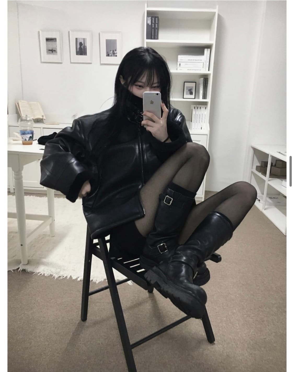 노지연 moso 비건 래더 시어링 블랙 무스탕 새상품 상품이미지2