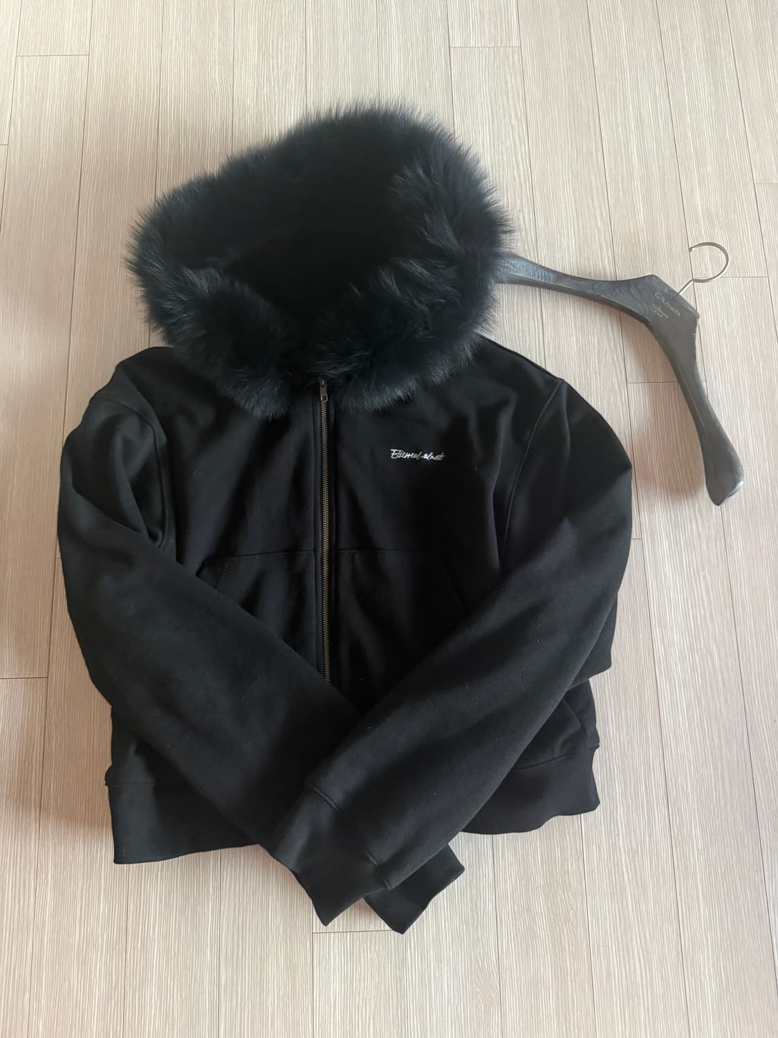 언더마이카 퍼 후드집업 블랙 상품이미지1