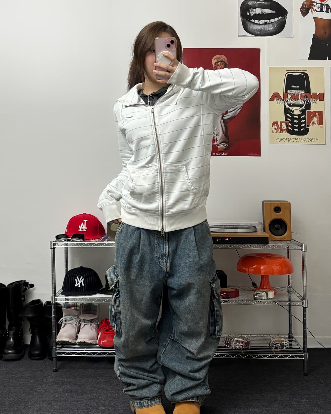 나이키 00s 스트라이프 화이트 후드집업 상품이미지4