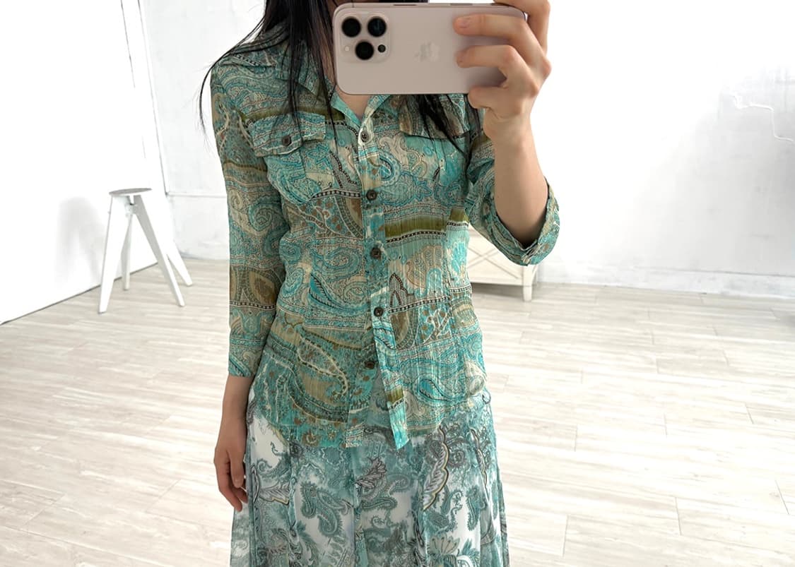 Mint Paisley Pleated Shirt 상품이미지5
