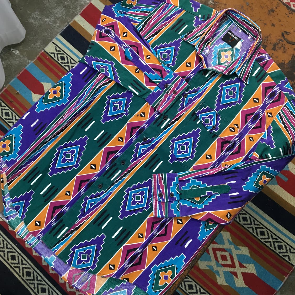USA VTG 아메리칸 빈티지 컬러풀 인디안 패턴 셔츠 남성 110 상품이미지2