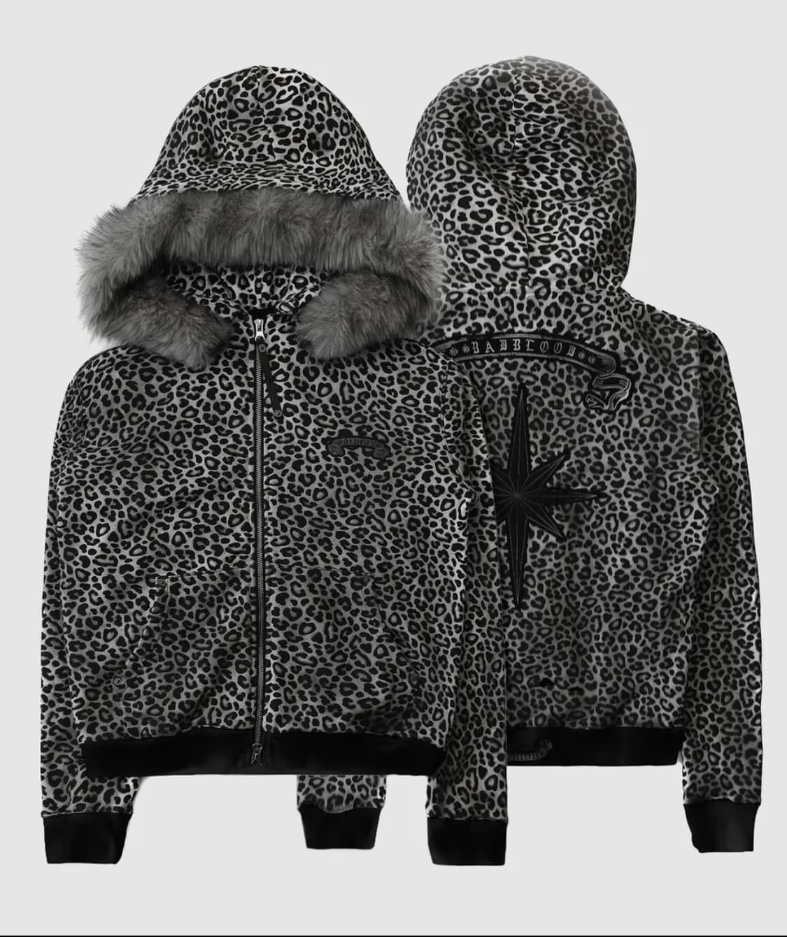 배드블러드 레오파드 퍼 후드집업 L사이즈  상품이미지1