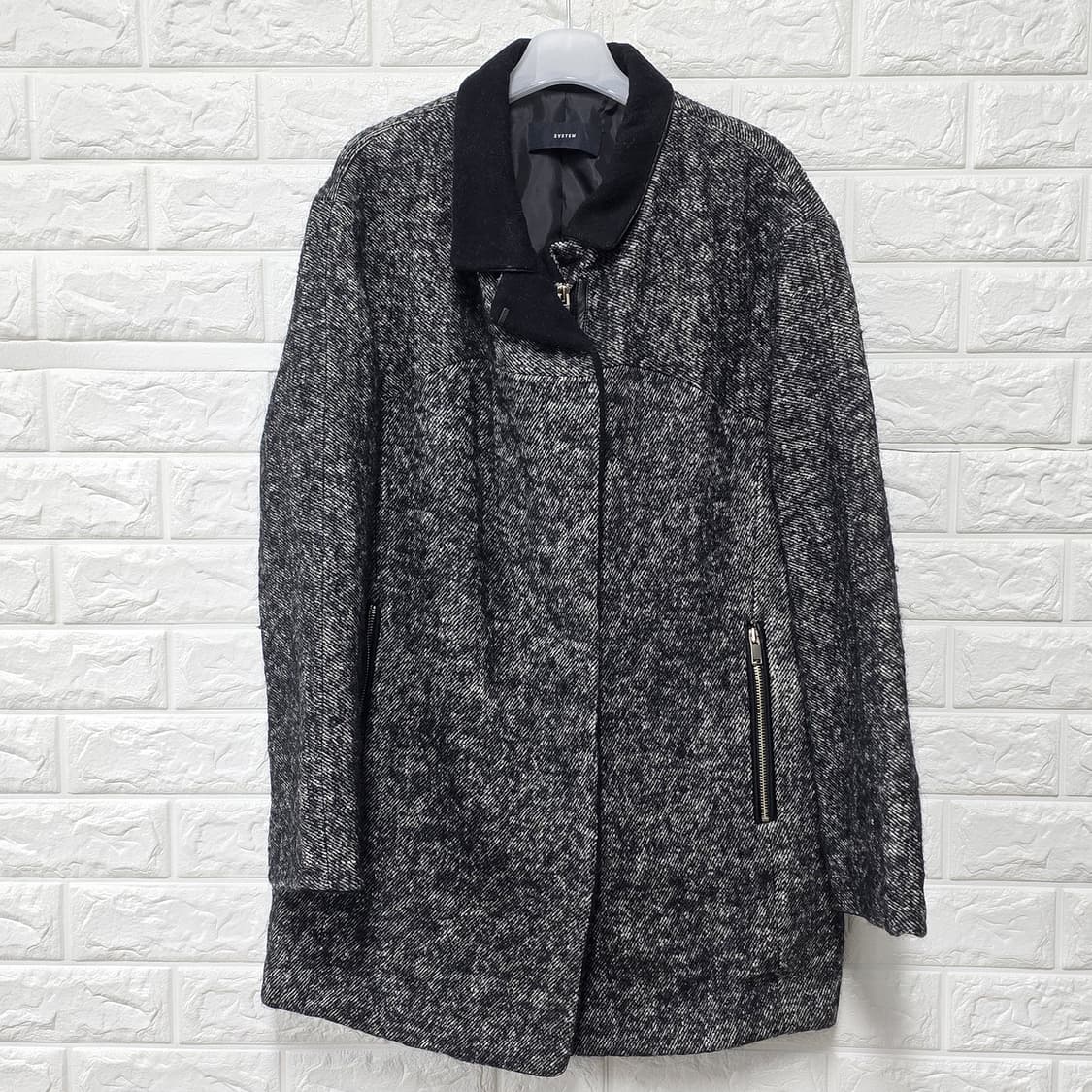 택포) 한섬 시스템 캐시미어 체크 코트 M 상품이미지1