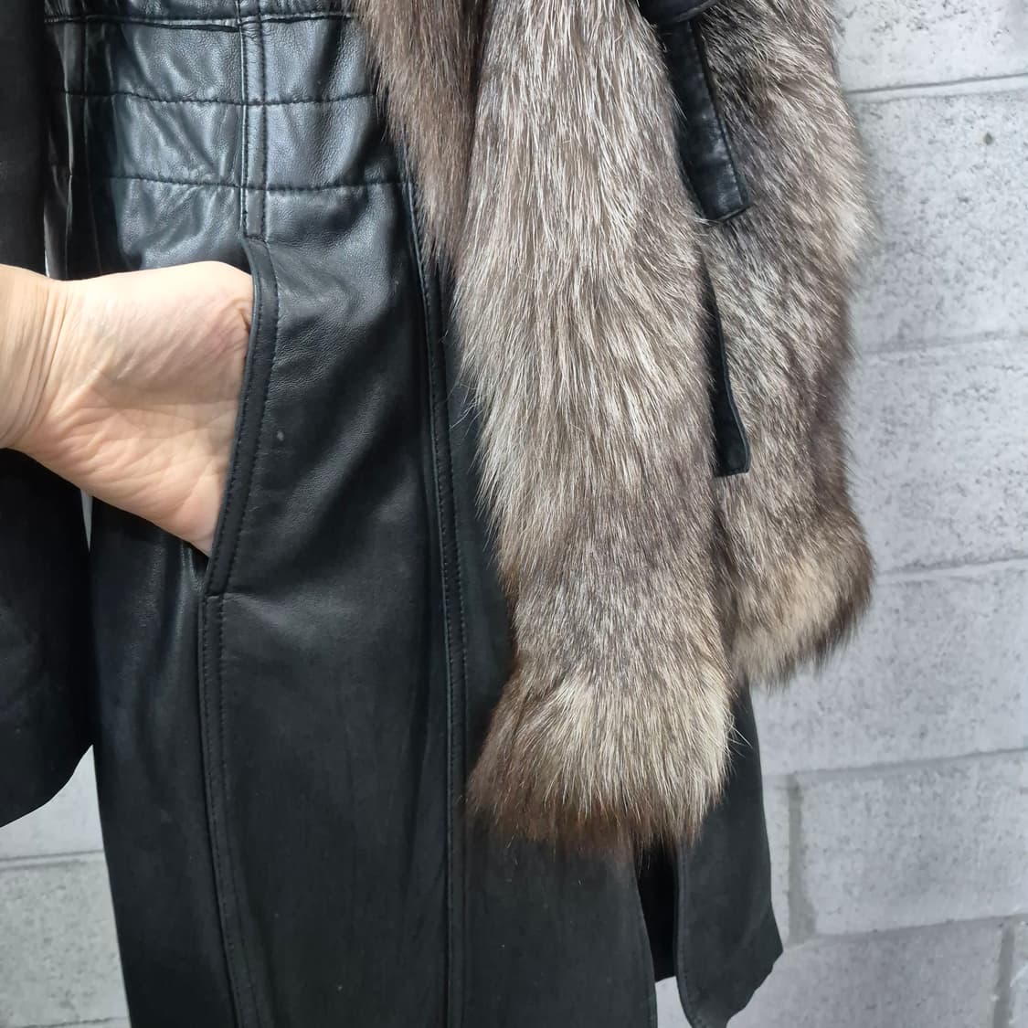 폭스배색 가죽코트 상품이미지4