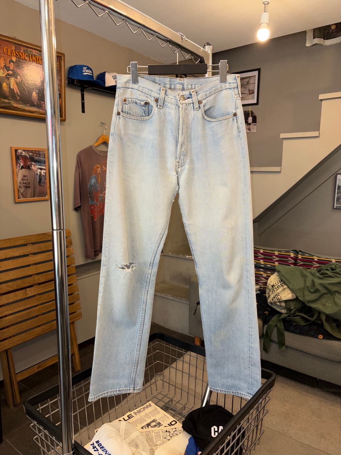 80’s Levi’s 501 USA denim hard washed pa 상품이미지3