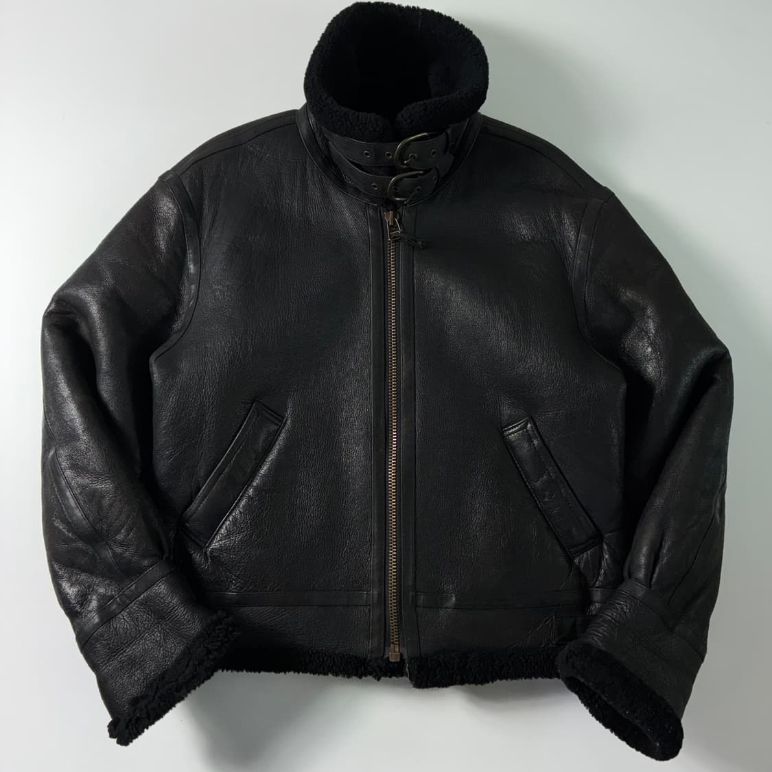 Stussy 스투시 블랙 B-3 램스킨 래더 무스탕 자켓 상품이미지3