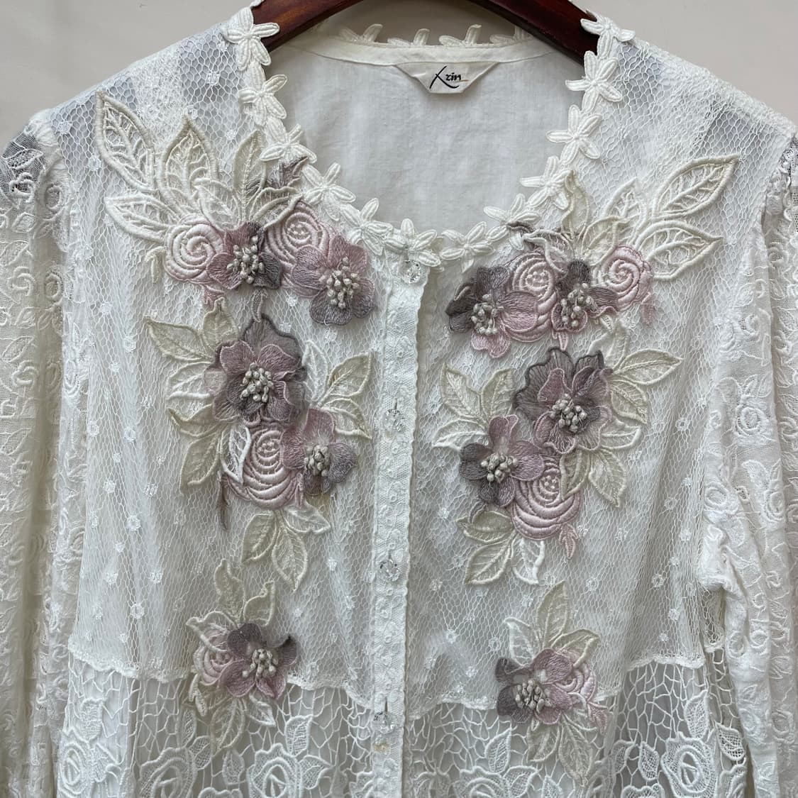 페어리 엔젤 아이보리 플라워 자수 시스루 레이스 가디건 상품이미지2