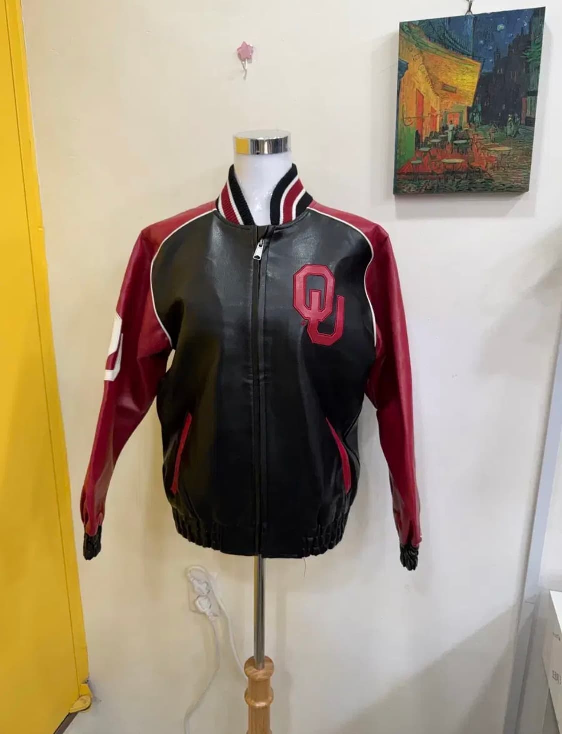 90s QJ Oklahoma Sooners 풋볼 레더 바시티 자켓 상품이미지2