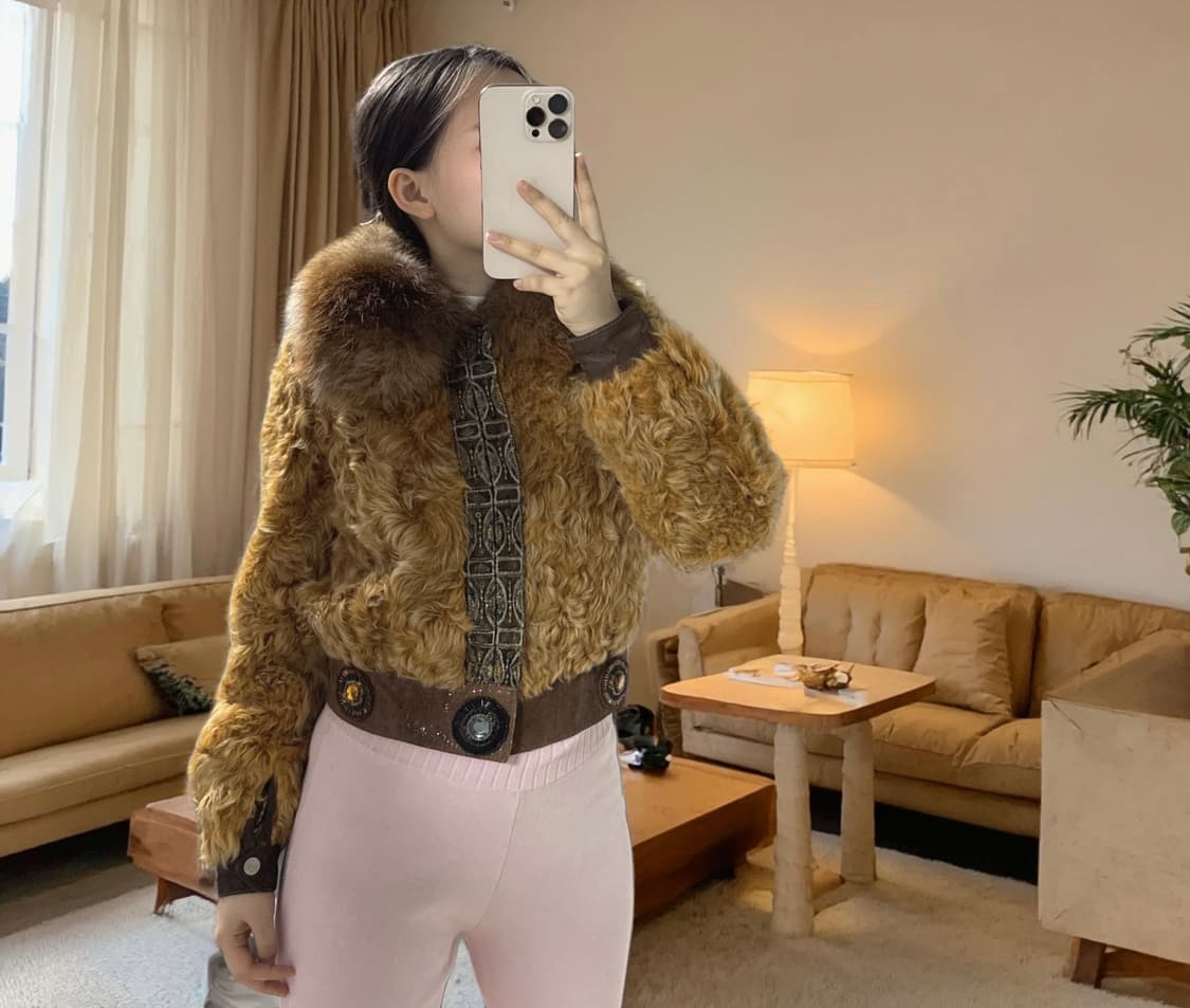 빈티지 라쿤퍼 칼라 양털 토스카나 코트 상품이미지1