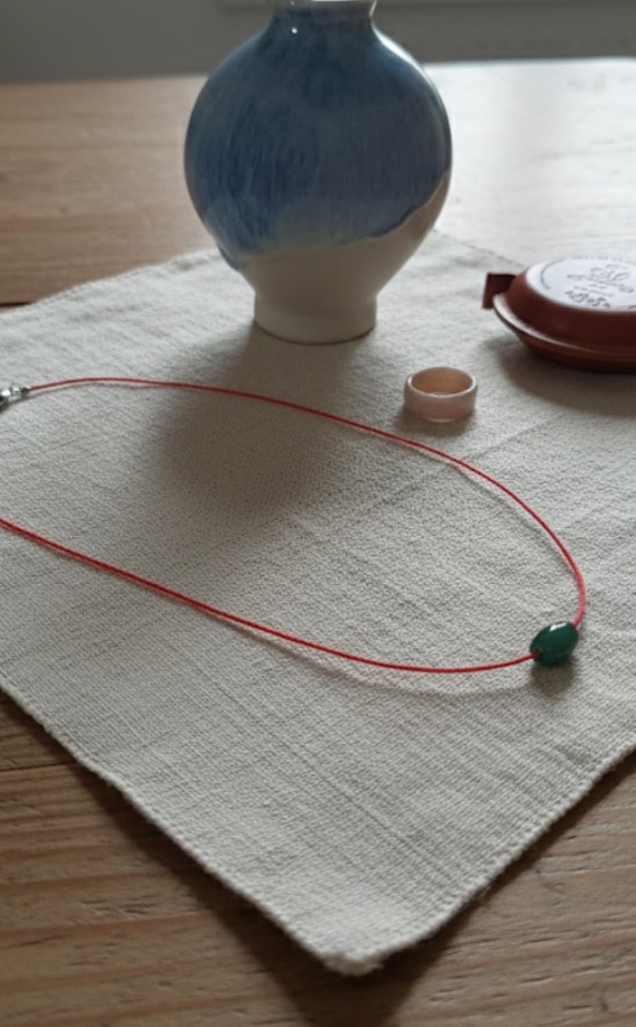 [핸드메이드] 그린 원석 레드 코드 목걸이 상품이미지2