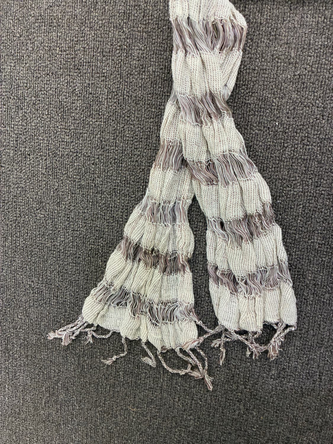 Japanese vintage 여성 줄무늬 베이지 머플러 상품이미지4