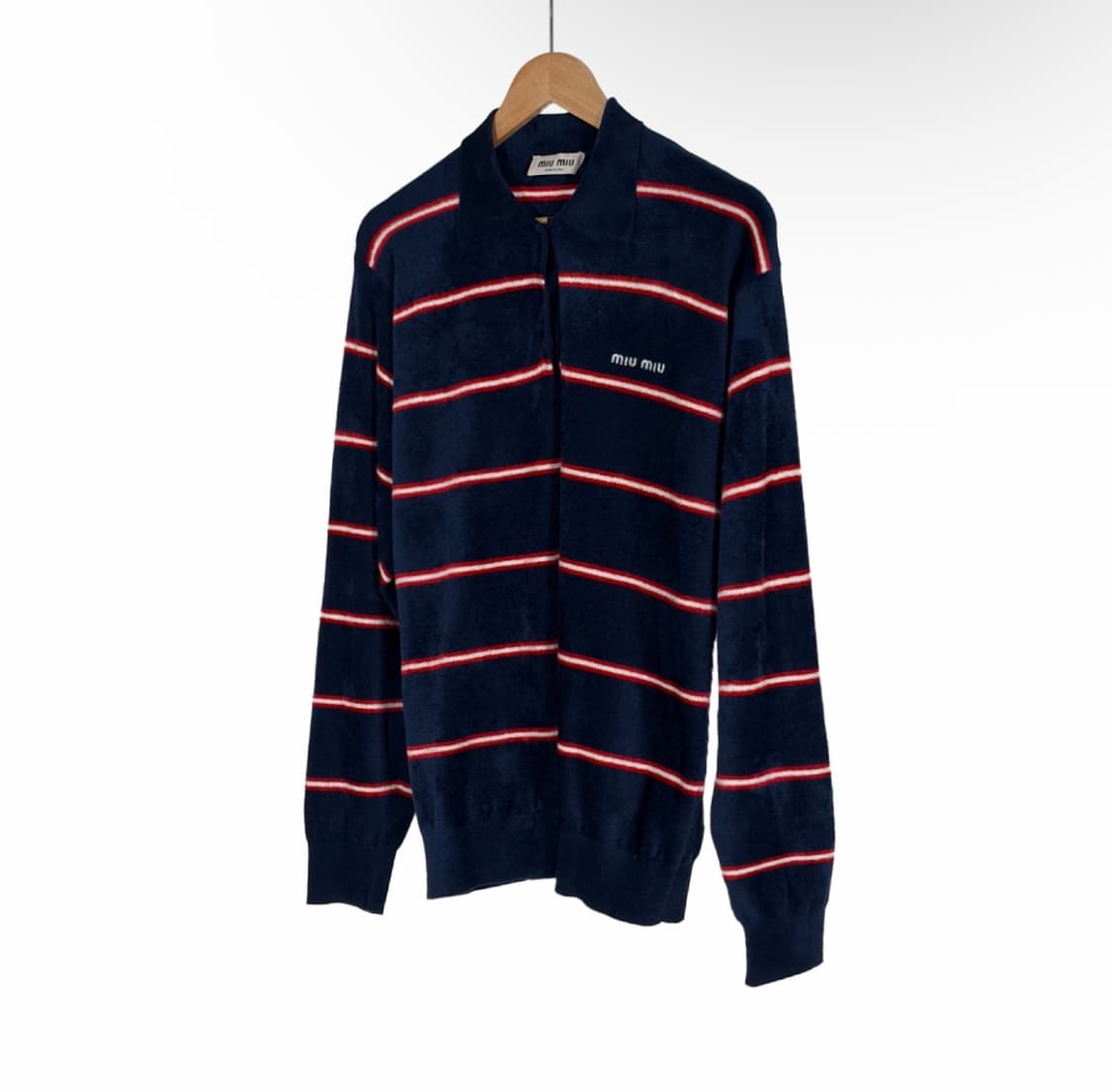 [36] 미우미우 스트라이프 비스코스 테리 폴로 카라 긴팔 셔츠 티셔츠 상품이미지2