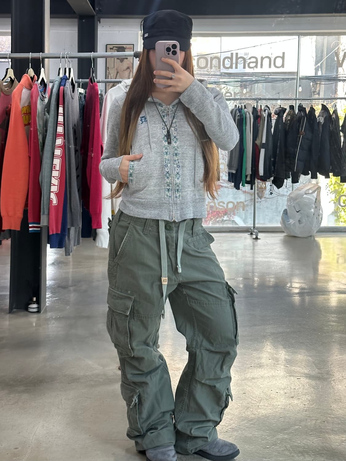 히스테릭글래머 퍽베어 플라워 자수 후드집업 상품이미지2