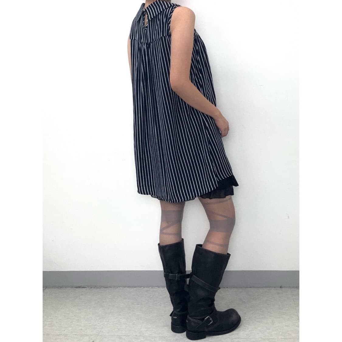 빈티지 네이비 스트라이프 슬리브리스 원피스 상품이미지2