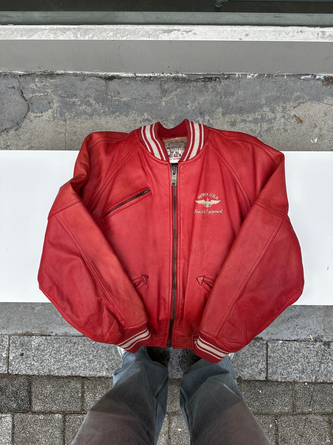 90s 아비렉스 avirex 바시티 레더 자켓 레드 상품이미지3