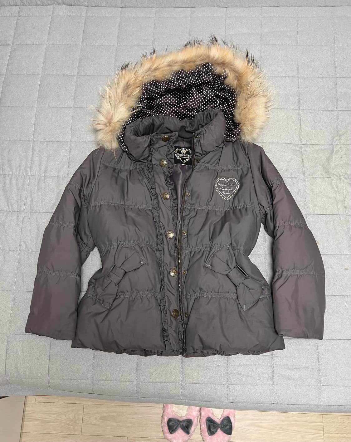 메조피아노 라떼맛 프릴 퍼 패딩 리즈리사 라떼갸루 일본빈티지 상품이미지1