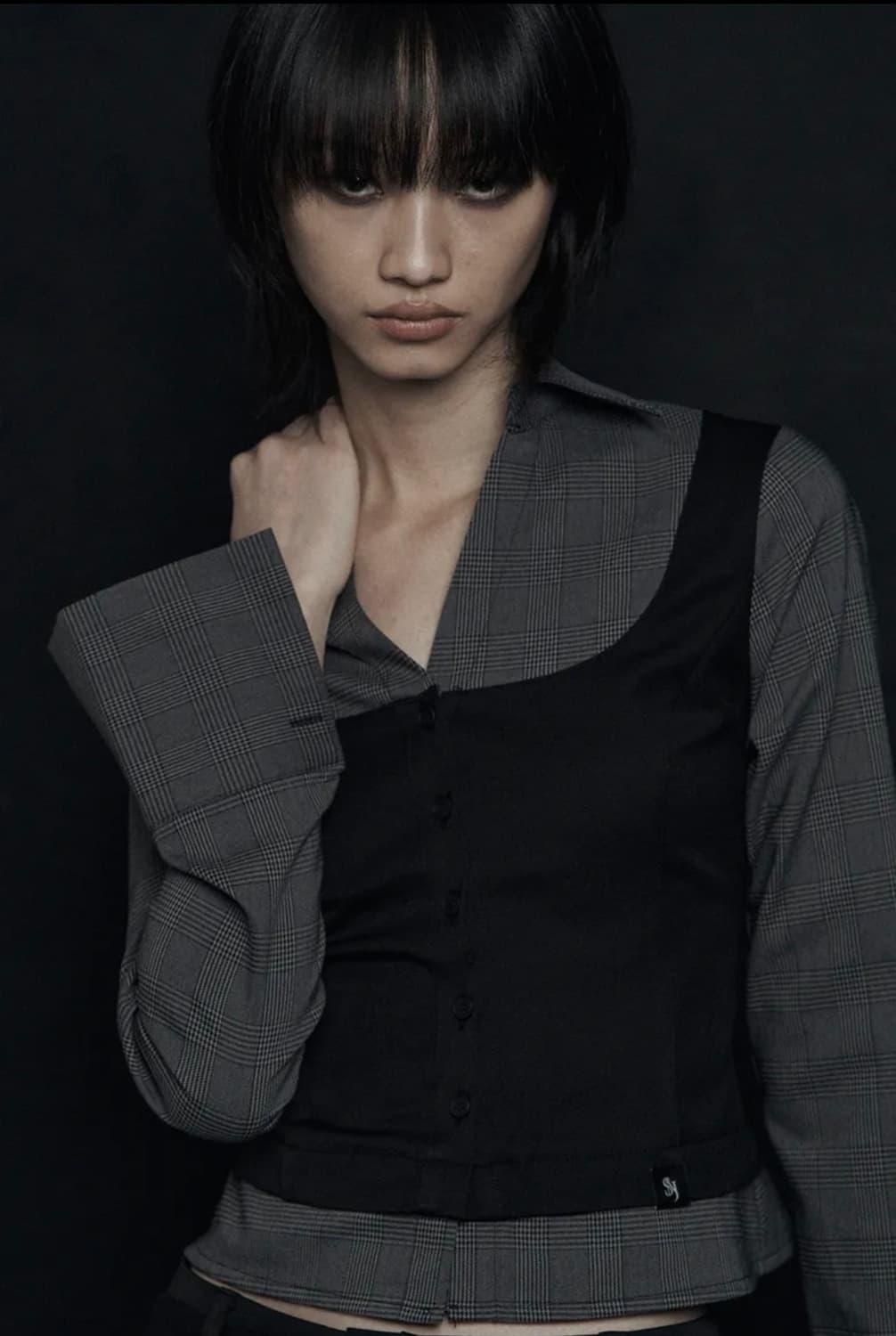 시너진 레이어드 베스트 체크 셔츠 블랙 S 상품이미지2