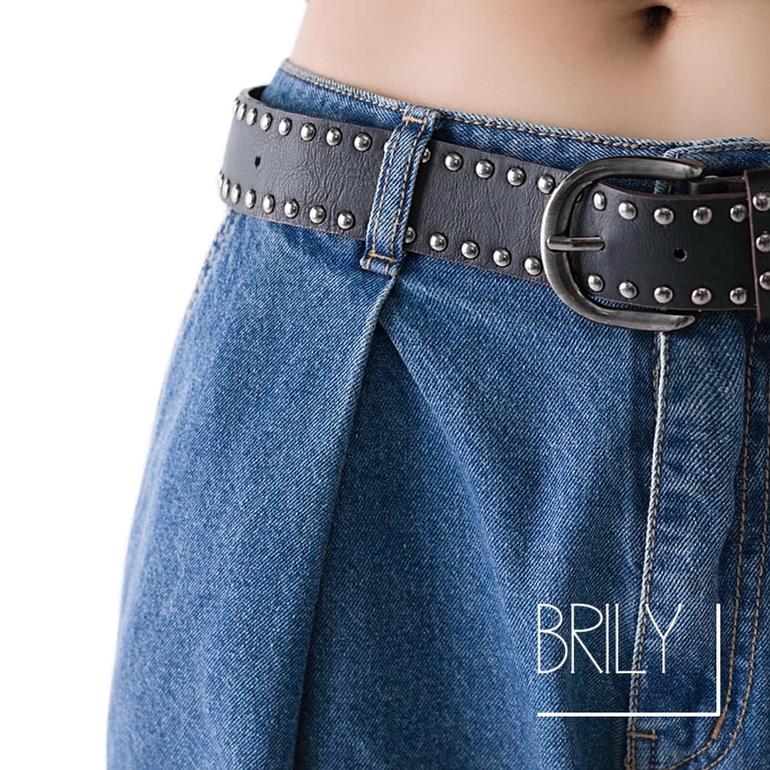 [Unisex] GOA 더블 아일렛 스터드 y2k 레트로 가죽 벨트 상품이미지2