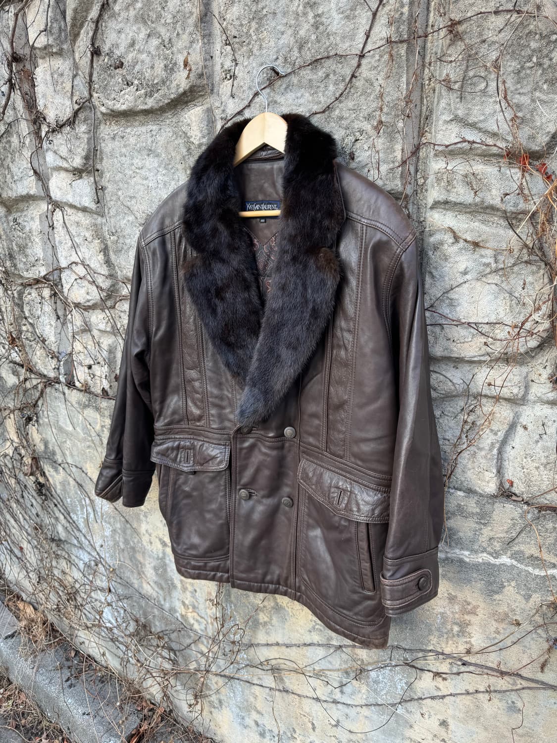 90s 입생로랑 양가죽 밍크털 빈티지 가죽 자켓 카코트 상품이미지3