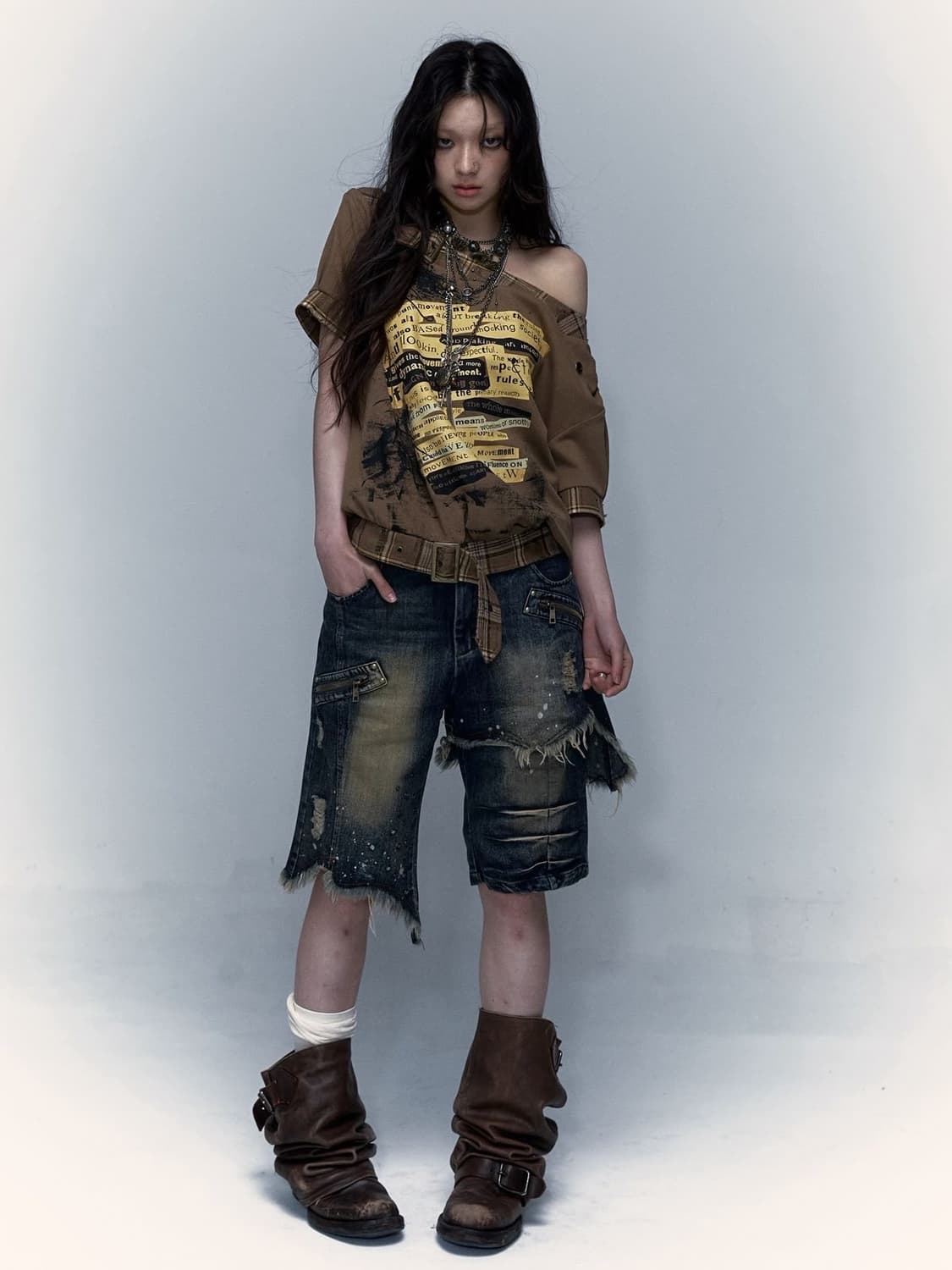 Punk Rock Buckle Straps Loose T-shirt 상품이미지4