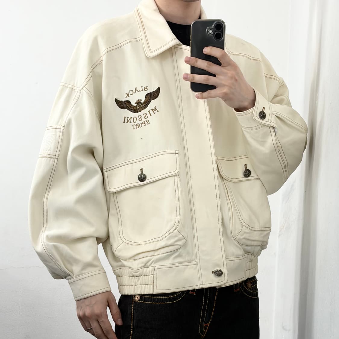 미쏘니 90s 엠브로이더리 코튼 봄버 자켓 상품이미지1