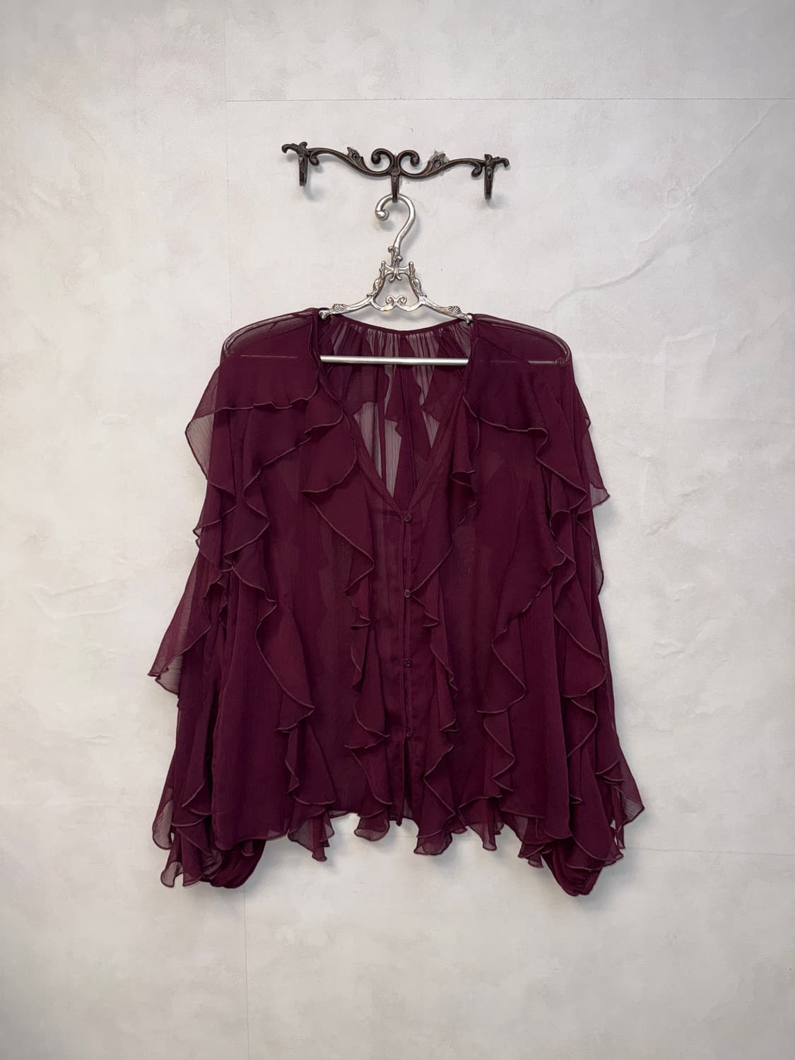 Burgundy fairy ruffle chiffon blouse 상품이미지3