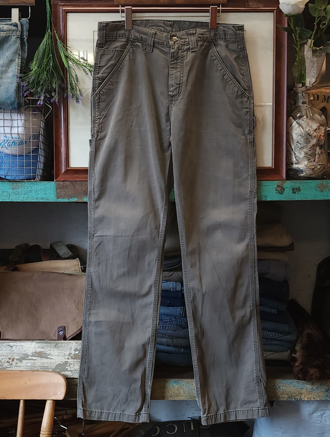 칼하트 워크팬츠 릴렉스드 핏 캔버스 팬츠 모스 그린 33x34 상품이미지1