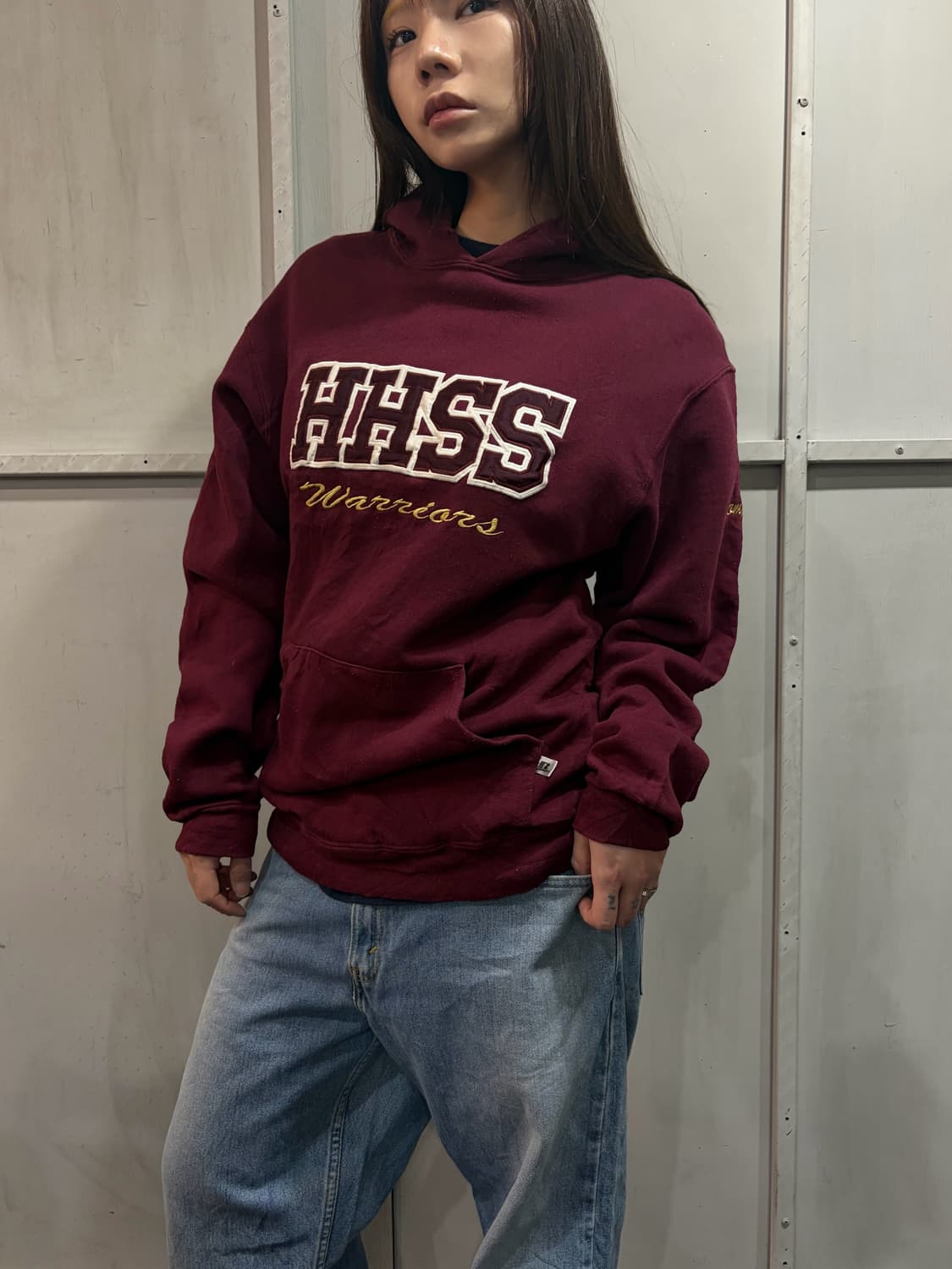 90s RUSSELL burgundy hoodie 상품이미지2