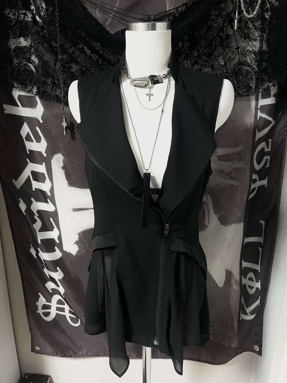 비대칭사선지퍼 드레이프 레이어드베스트 아카이브무채색헬무트랭릭오웬스st 상품이미지3