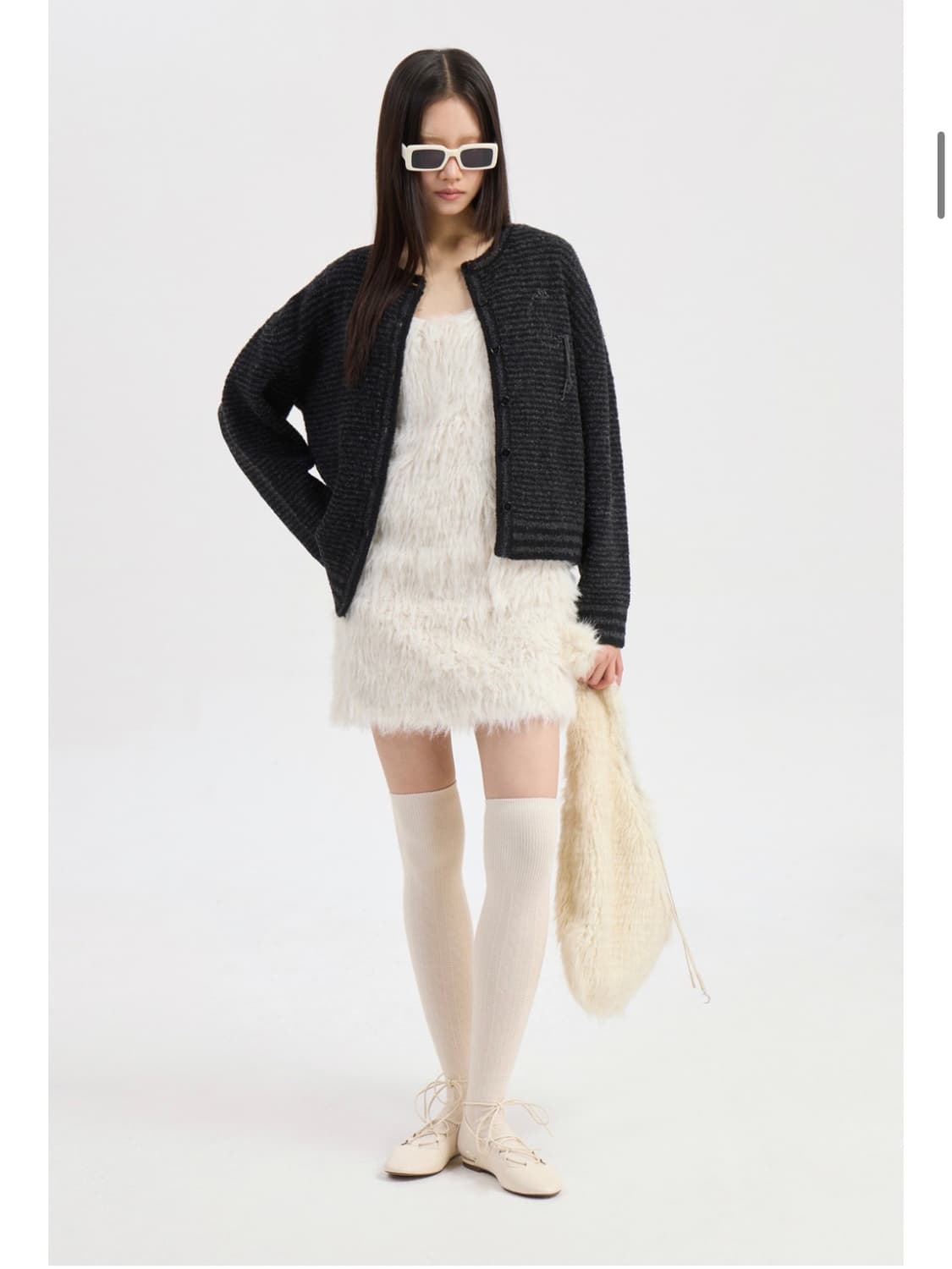 럭키슈에뜨 언발 스트라이트 가디건+퍼벨트 상품이미지2