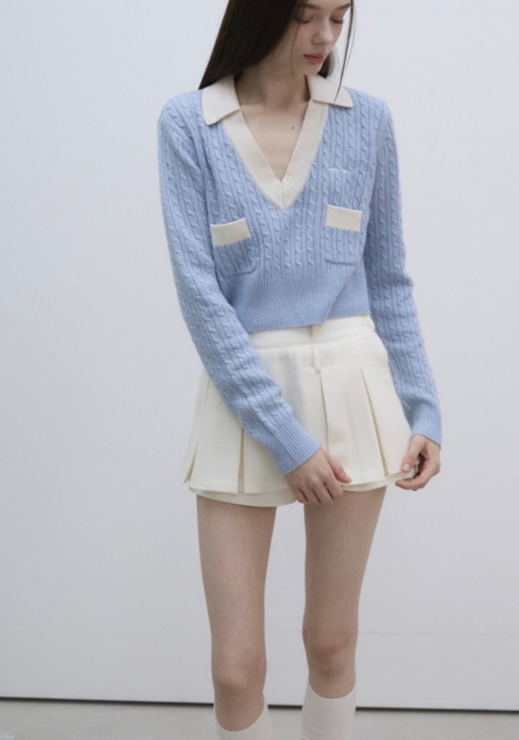 라벨르블랑 포켓 카라 로고 니트 블루 상품이미지5